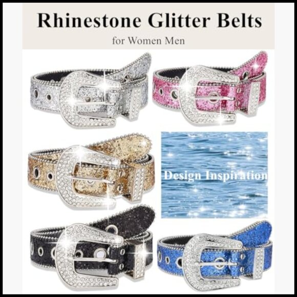 Faux Leather Rhinestone Studded Western Belt with Removable Buckle main image 4